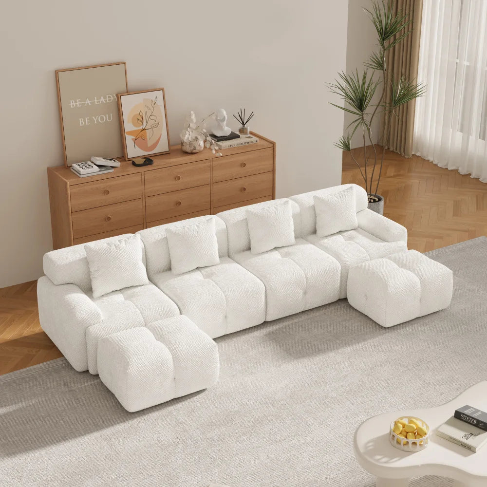 135.4" 6-Piece U-Shaped Sleeper Modular Sectional Sofa Bed Chaise, Oversized 4-Seater