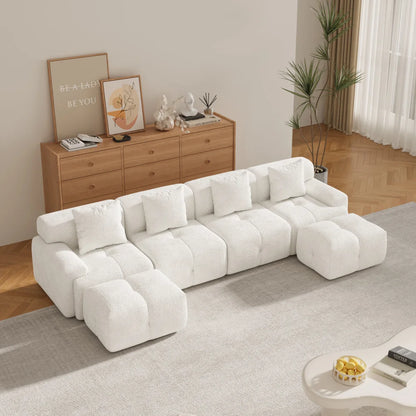 135.4" 6-Piece U-Shaped Sleeper Modular Sectional Sofa Bed Chaise, Oversized 4-Seater