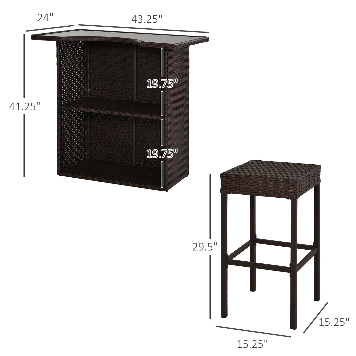 5 Piece Outdoor Rattan Wicker Bar Set Furniture Table Stool
