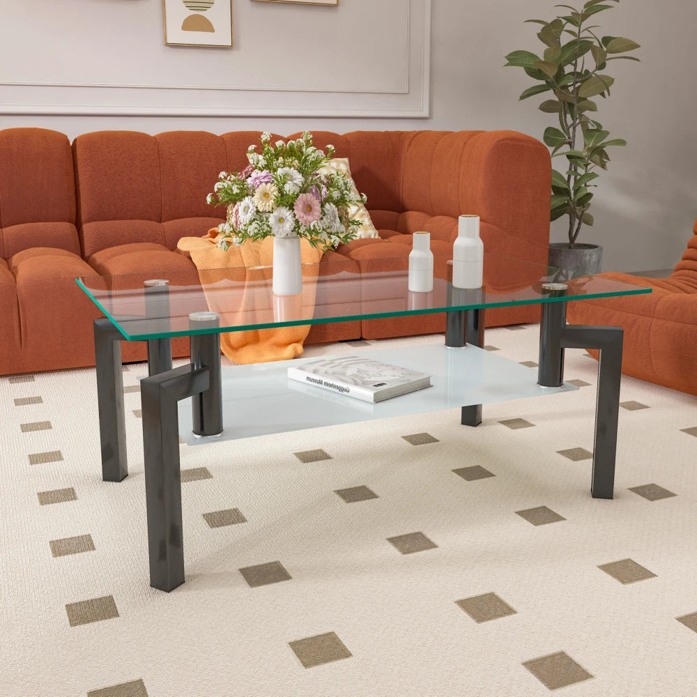 Rectangle Black or Clear Glass Coffee Table
