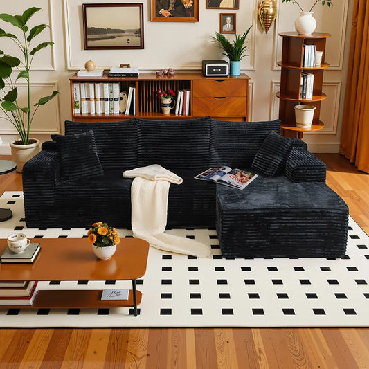 105Inch L-Shaped Living Room Sofa, No Assembly Required, Cozy Corduroy Fabric, Sofa Bed Convertible, Minimalist Deep Seat Design