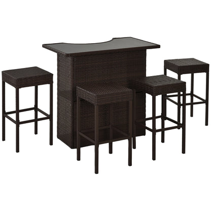 5 Piece Outdoor Rattan Wicker Bar Set Furniture Table Stool