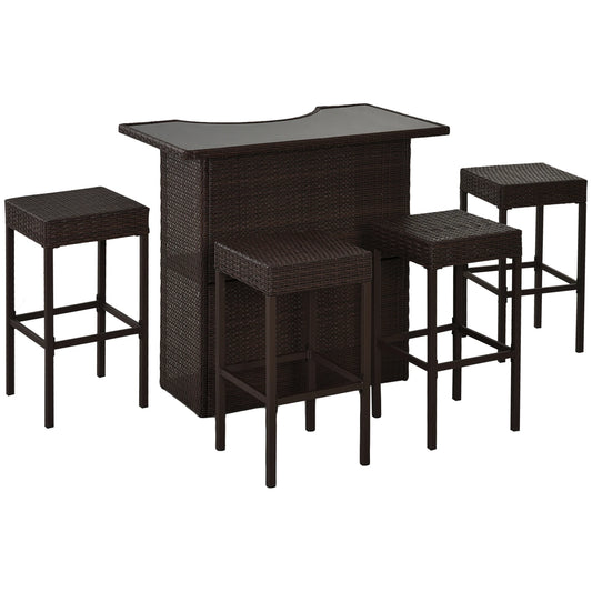 5 Piece Outdoor Rattan Wicker Bar Set Furniture Table Stool